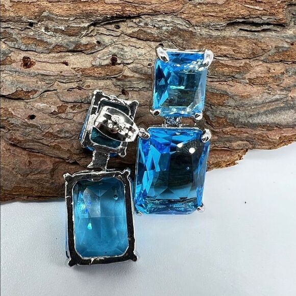 💫 New stunning sapphire square drop earrings 💫 - Picture 4 of 5